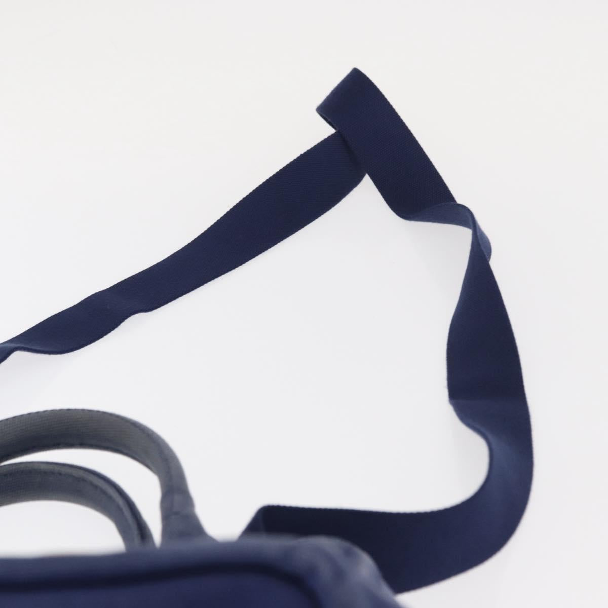 PRADA Canapa PM Hand Bag Canvas 2way Blue Silver Auth 153195