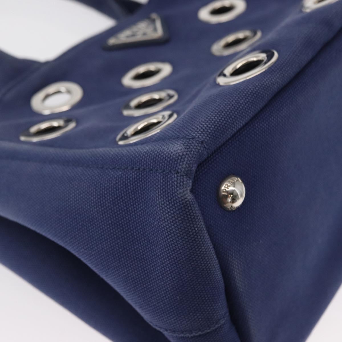 PRADA Canapa PM Hand Bag Canvas 2way Blue Silver Auth 153195