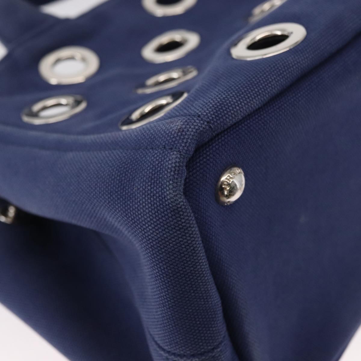 PRADA Canapa PM Hand Bag Canvas 2way Blue Silver Auth 153195