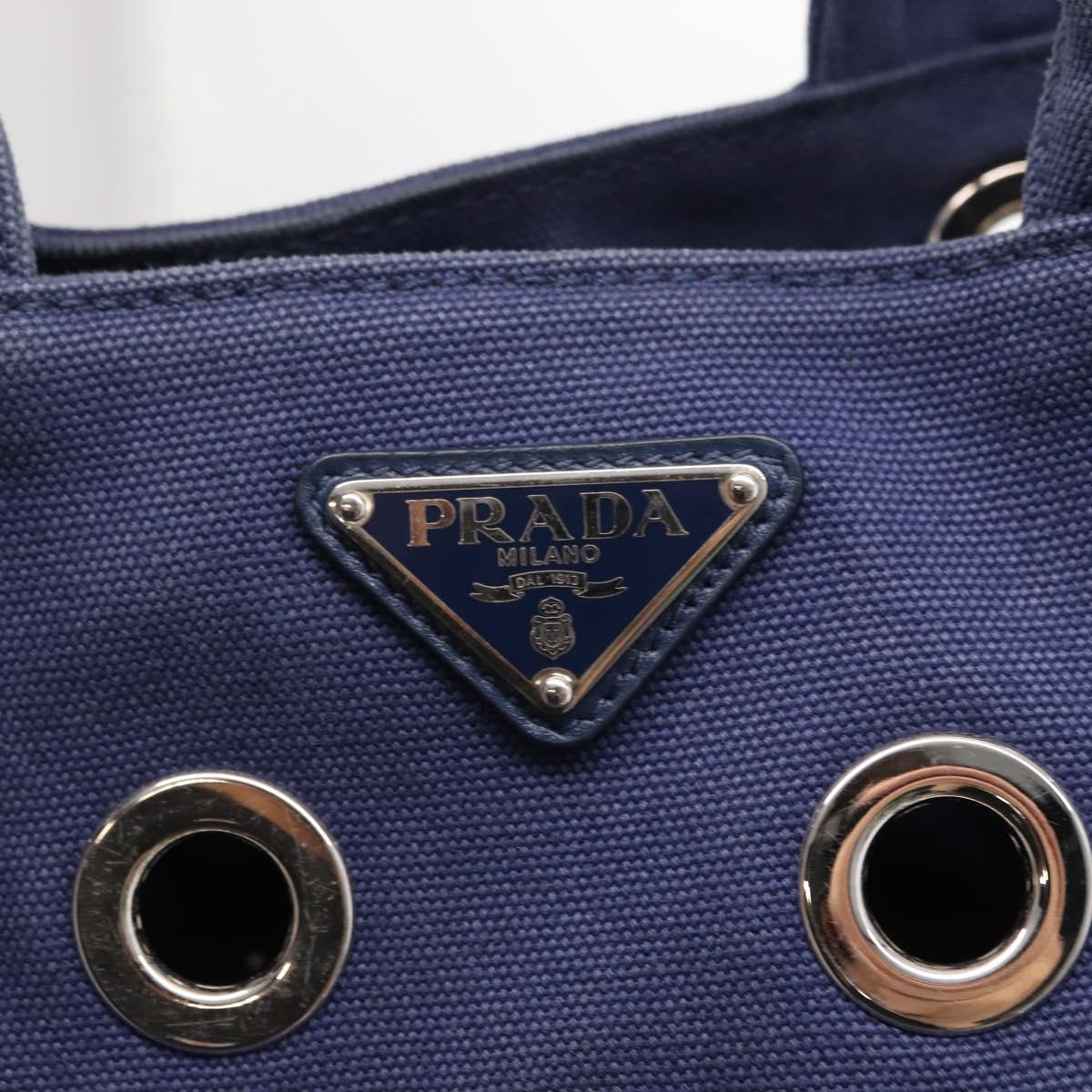 PRADA Canapa PM Hand Bag Canvas 2way Blue Silver Auth 153195