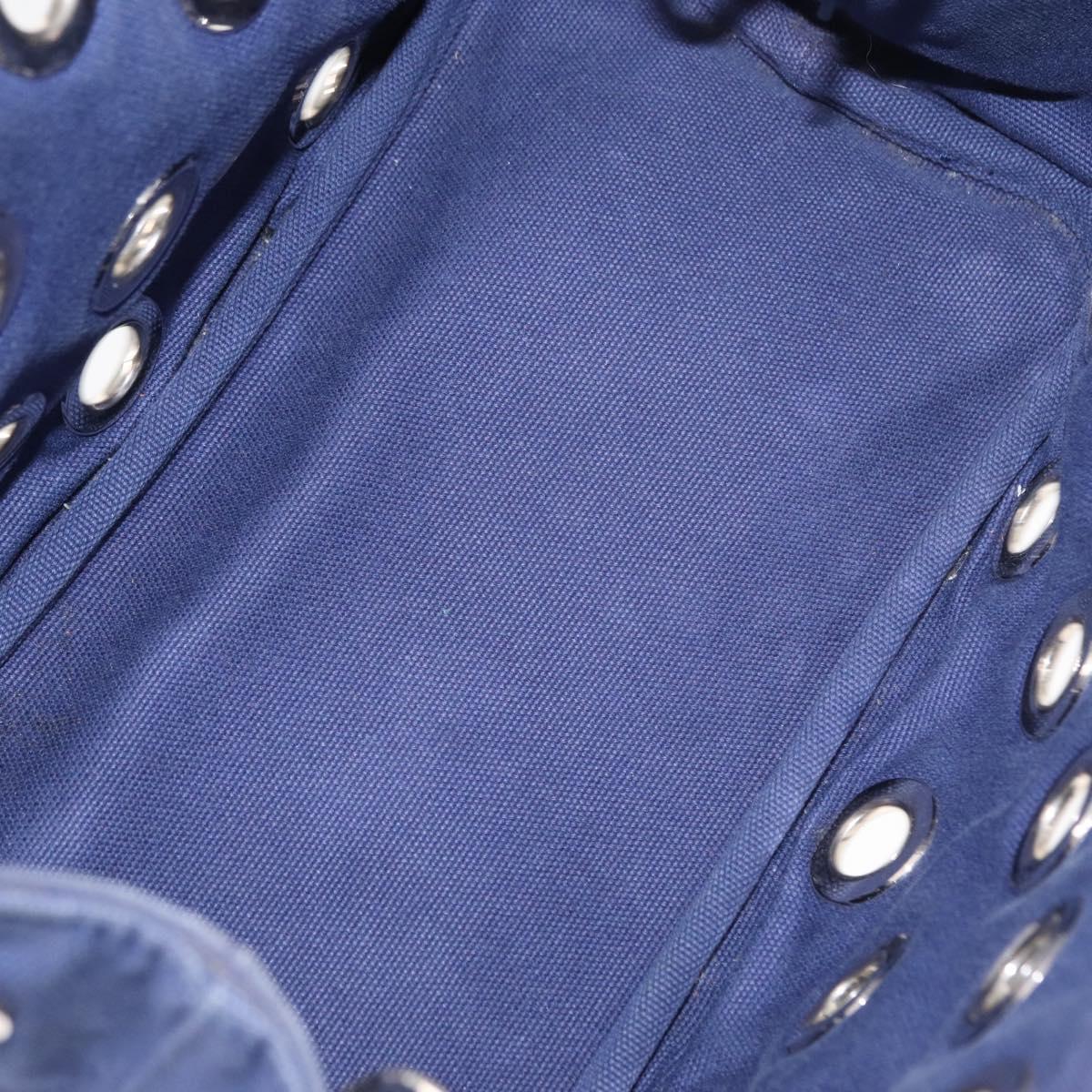 PRADA Canapa PM Hand Bag Canvas 2way Blue Silver Auth 153195