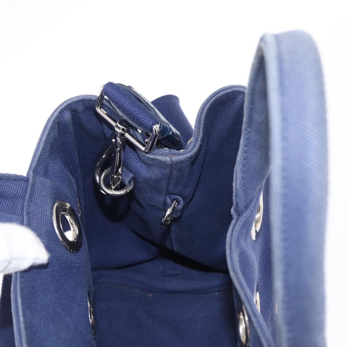 PRADA Canapa PM Hand Bag Canvas 2way Blue Silver Auth 153195