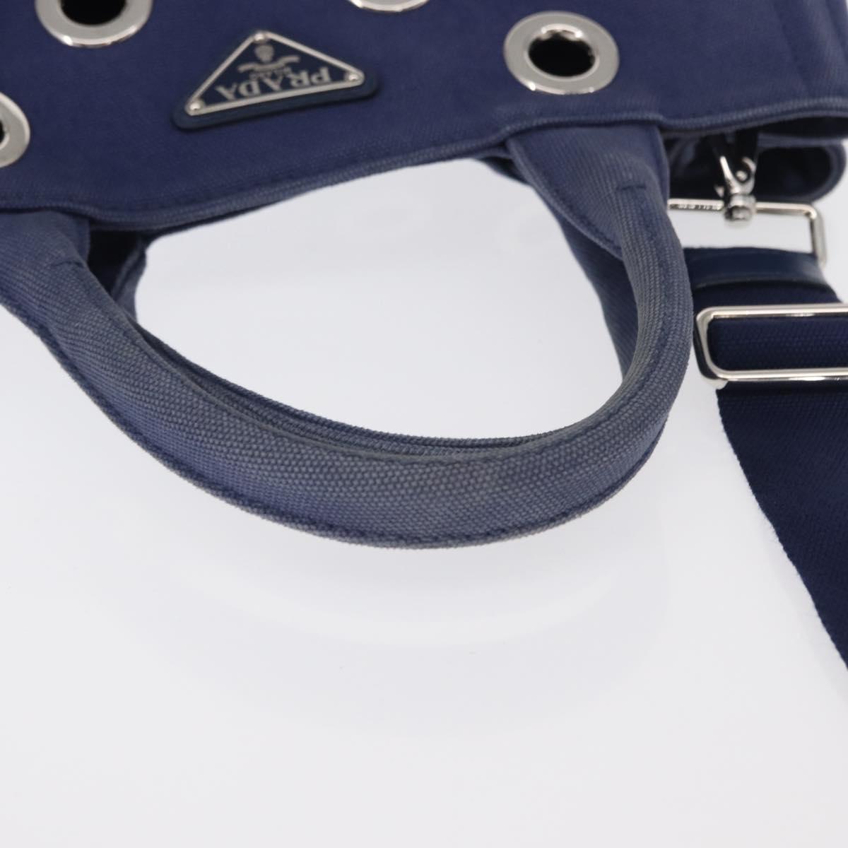 PRADA Canapa PM Hand Bag Canvas 2way Blue Silver Auth 153195