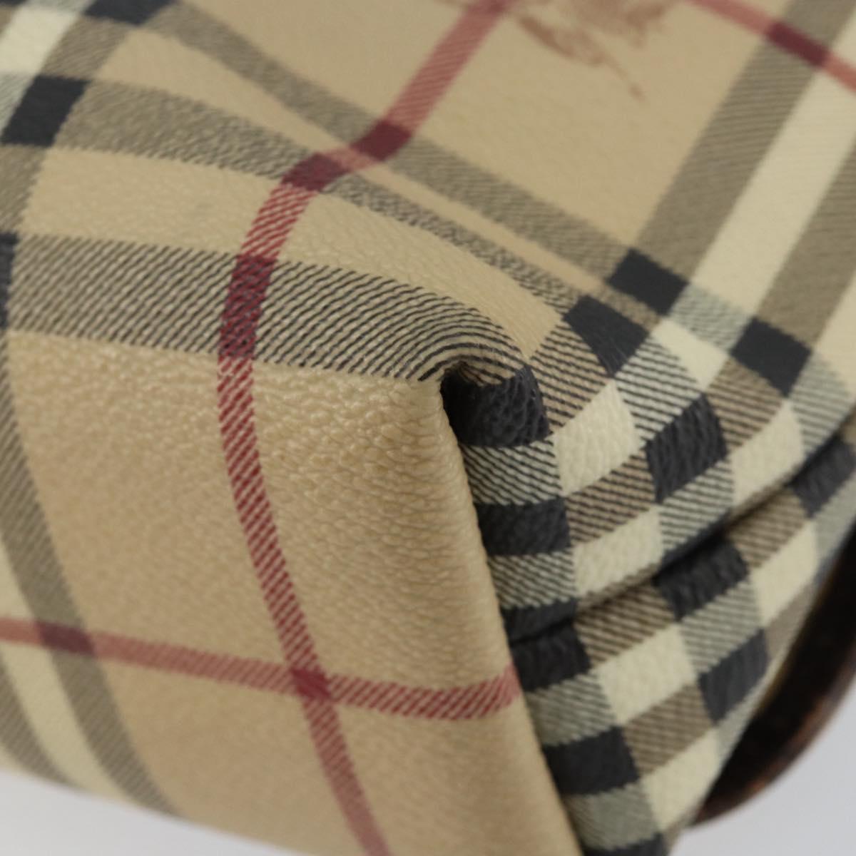 BURBERRY Nova Check Shoulder Bag PVC Beige Gold Auth 153196