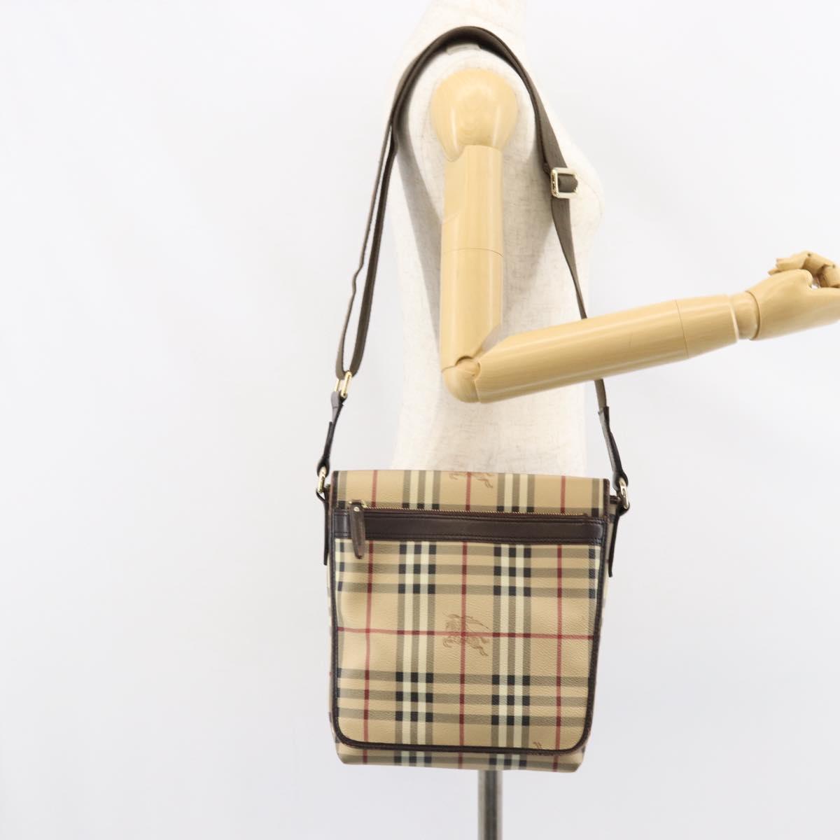BURBERRY Nova Check Shoulder Bag PVC Beige Gold Auth 153196