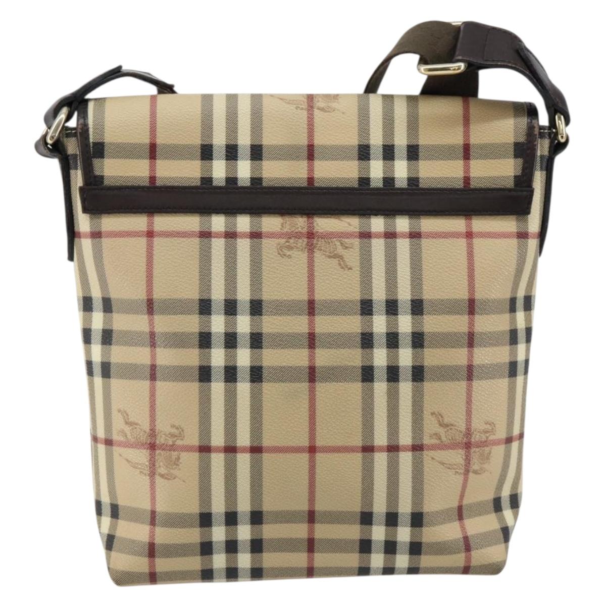 BURBERRY Nova Check Shoulder Bag PVC Beige Gold Auth 153196