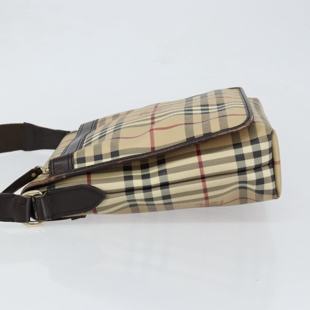 BURBERRY Nova Check Shoulder Bag PVC Beige Gold Auth 153196