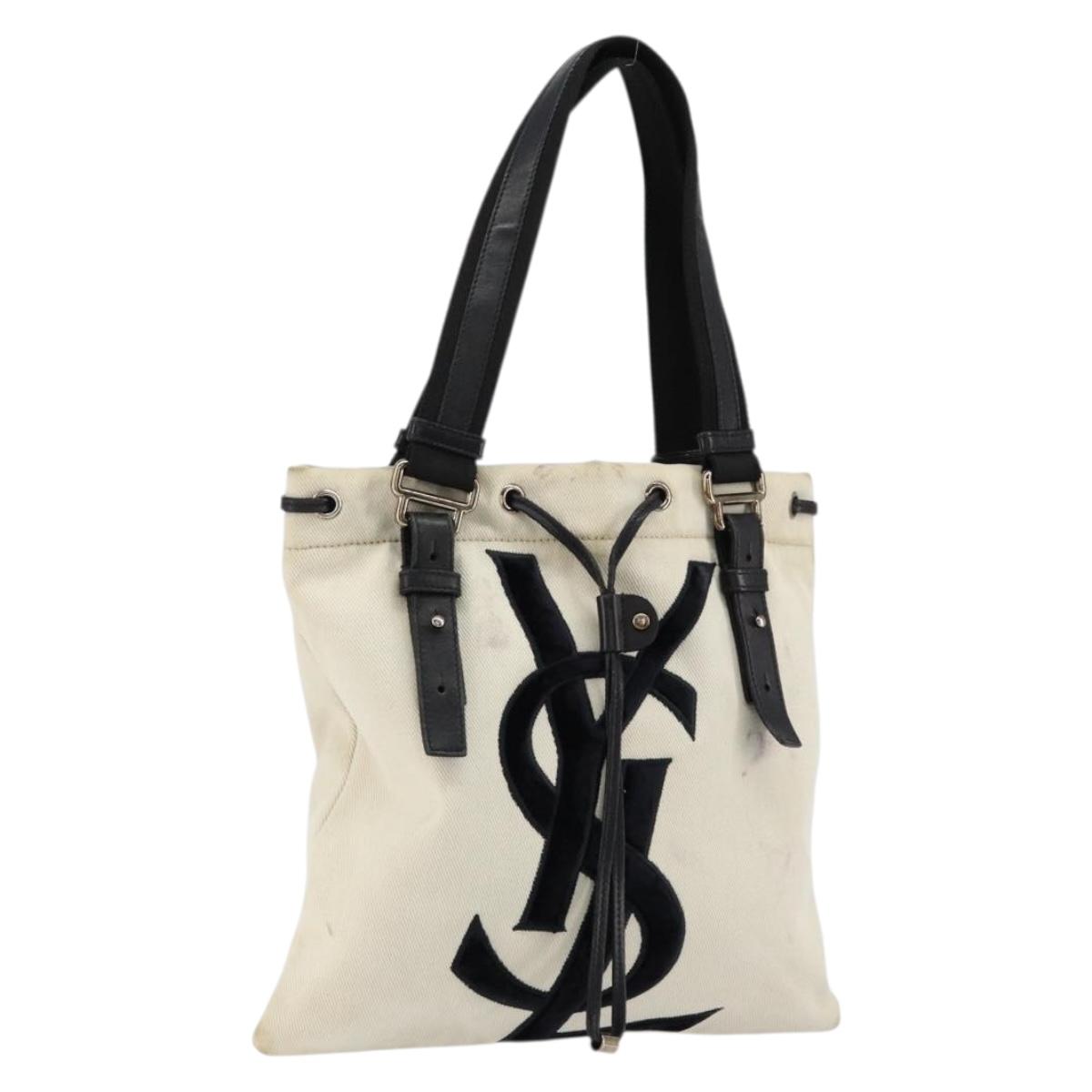 SAINT LAURENT Kahala Tote Bag Canvas Beige Gold 123435 Auth 153197