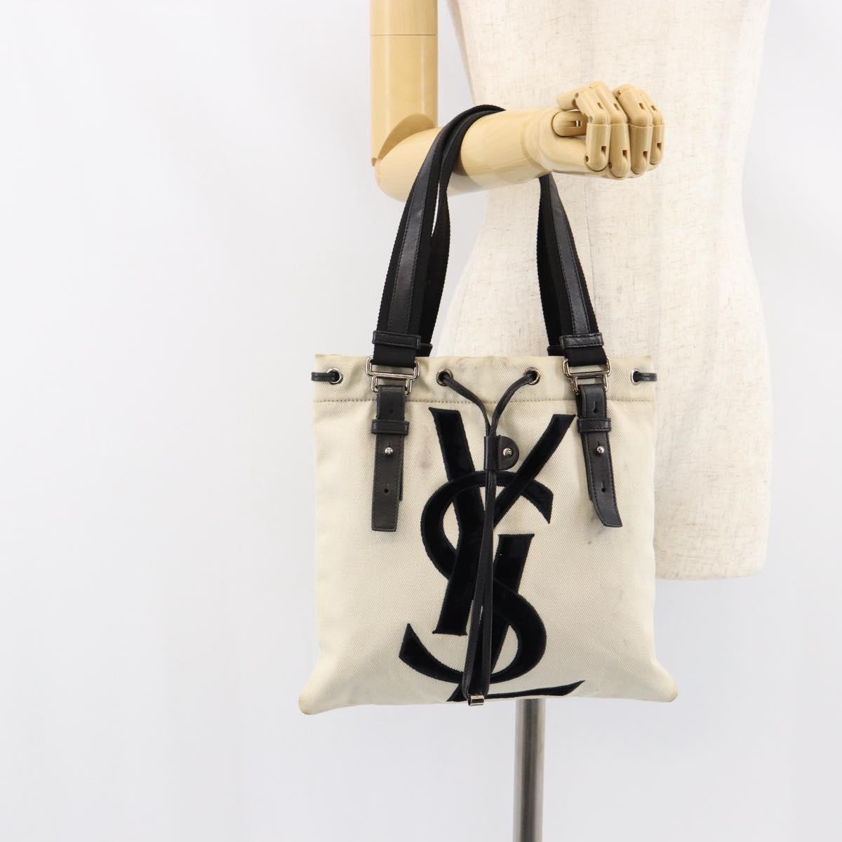 SAINT LAURENT Kahala Tote Bag Canvas Beige Gold 123435 Auth 153197