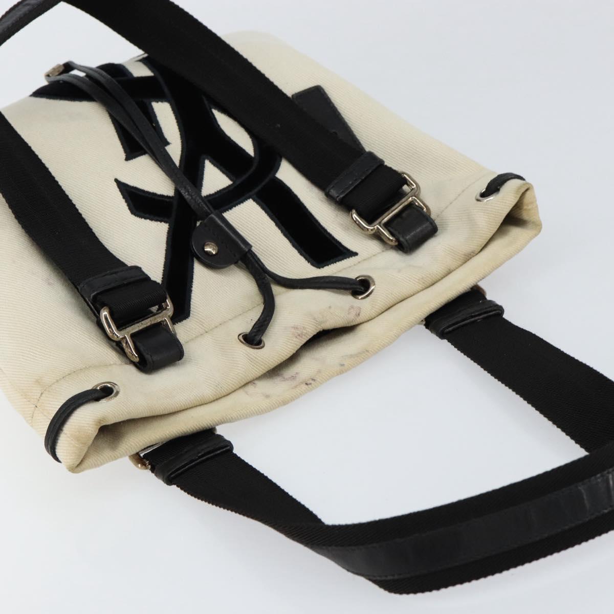 SAINT LAURENT Kahala Tote Bag Canvas Beige Gold 123435 Auth 153197