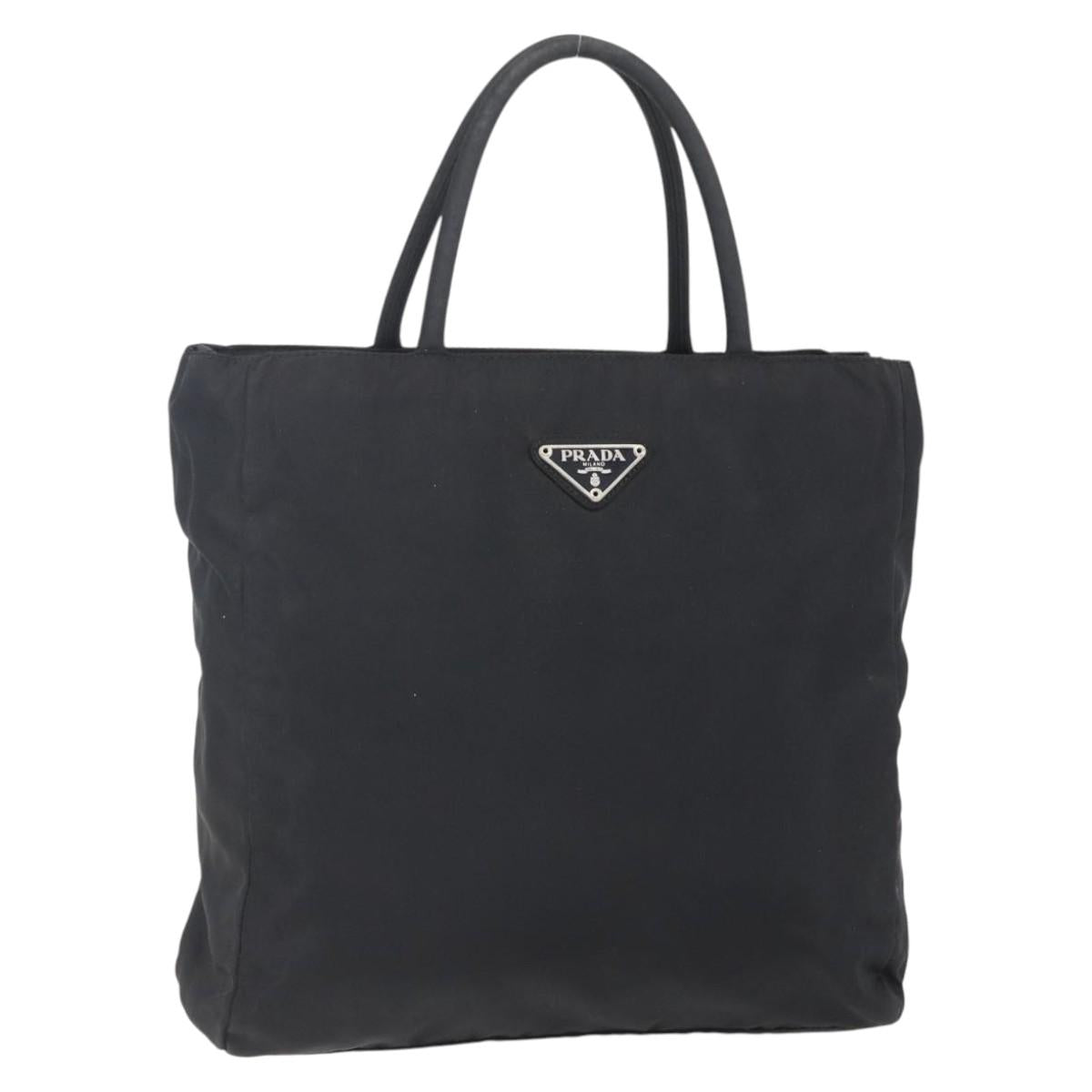 PRADA Hand Bag Nylon Black Silver Auth 153198
