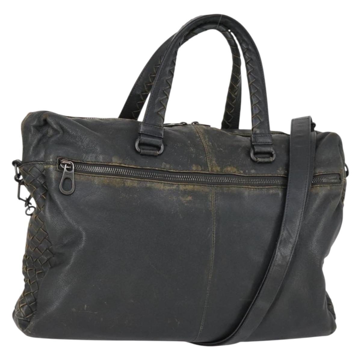 BOTTEGA VENETA INTRECCIATO Hand Bag Leather 2way Black Auth 153214