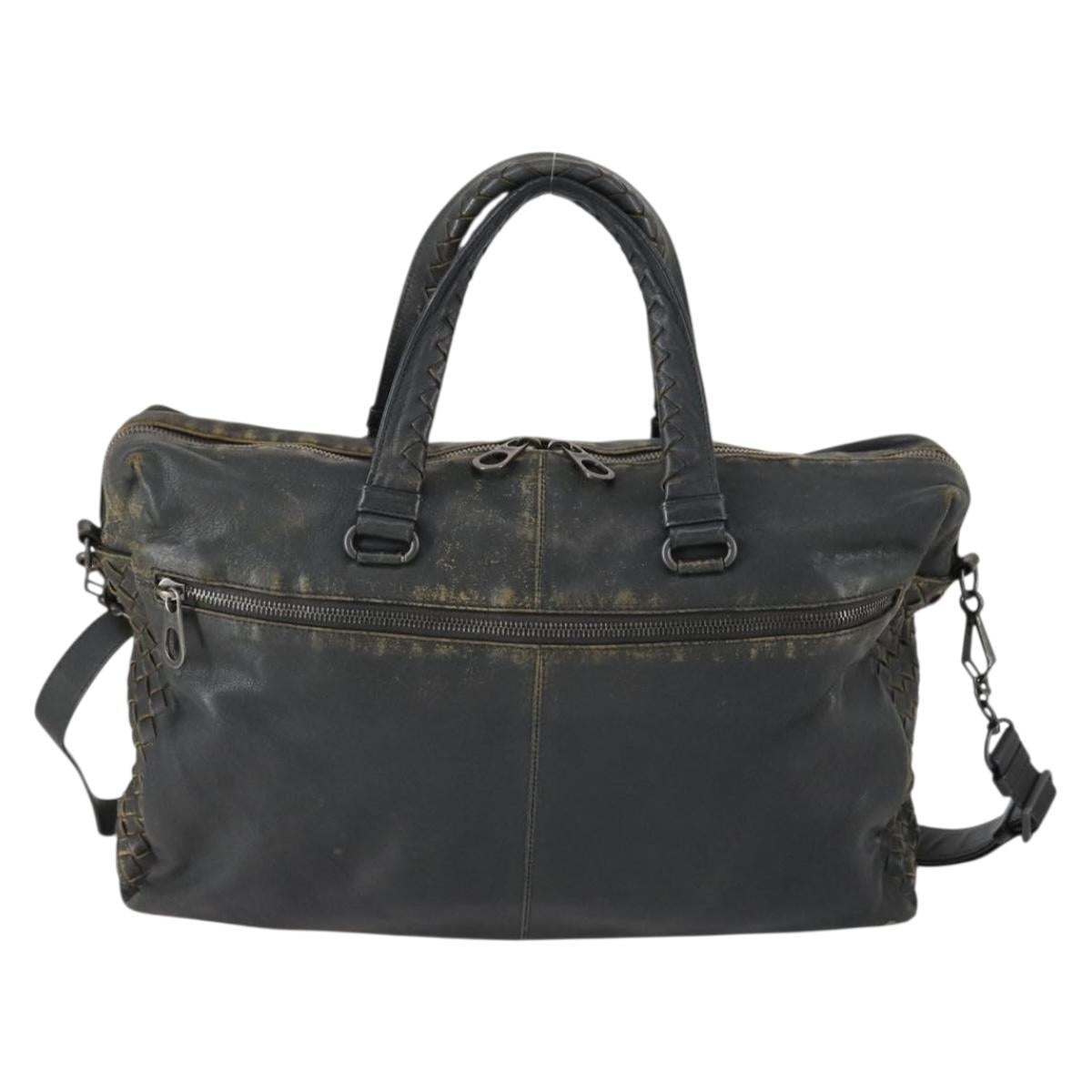 BOTTEGA VENETA INTRECCIATO Hand Bag Leather 2way Black Auth 153214