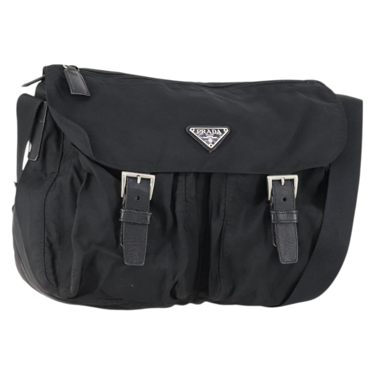PRADA Shoulder Bag Nylon Black Silver Auth 153216