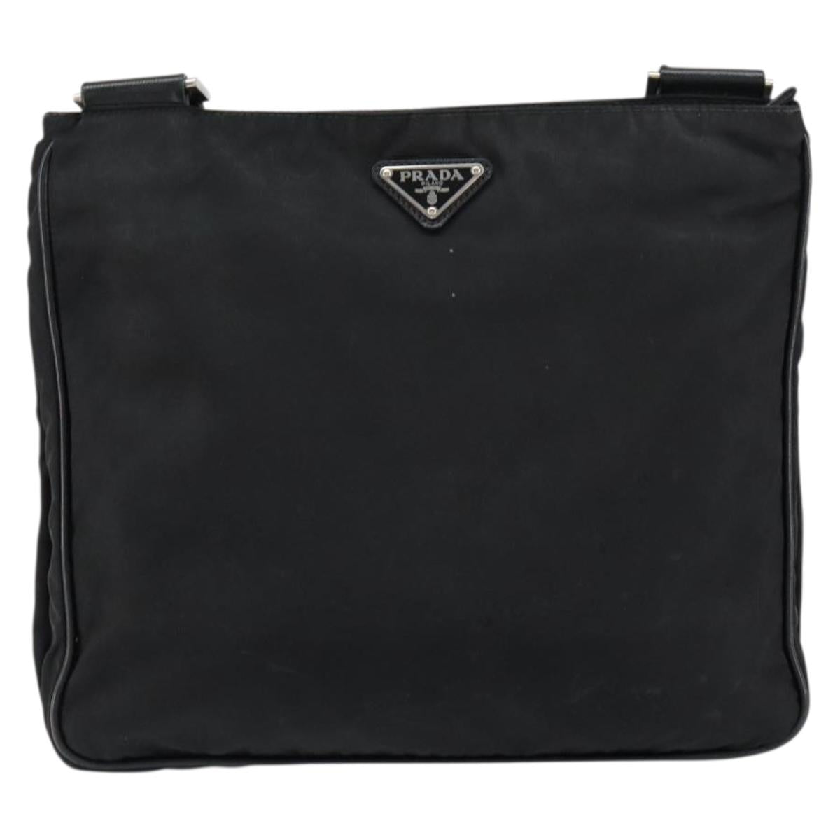 PRADA Shoulder Bag Nylon Black Silver Auth 153217