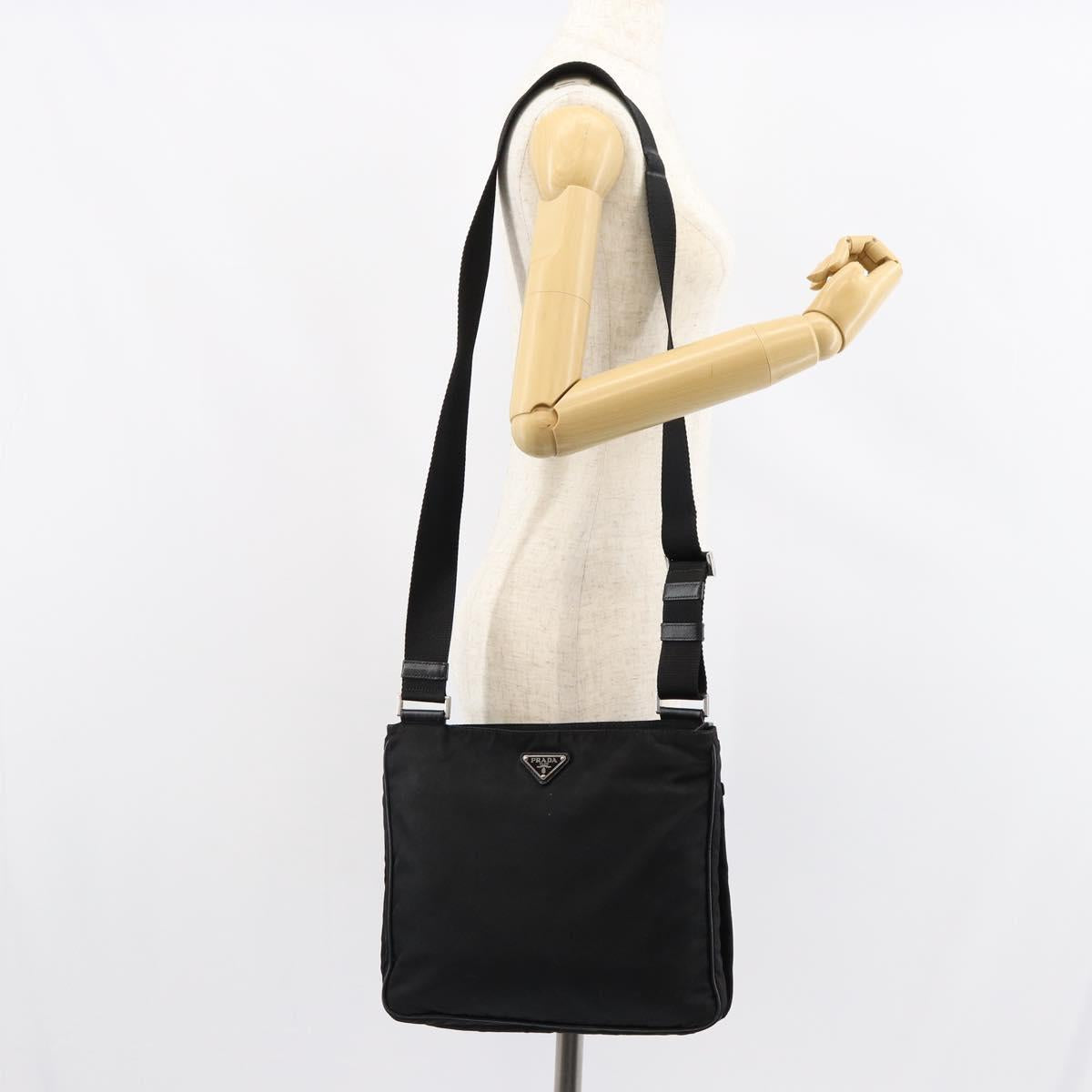 PRADA Shoulder Bag Nylon Black Silver Auth 153217