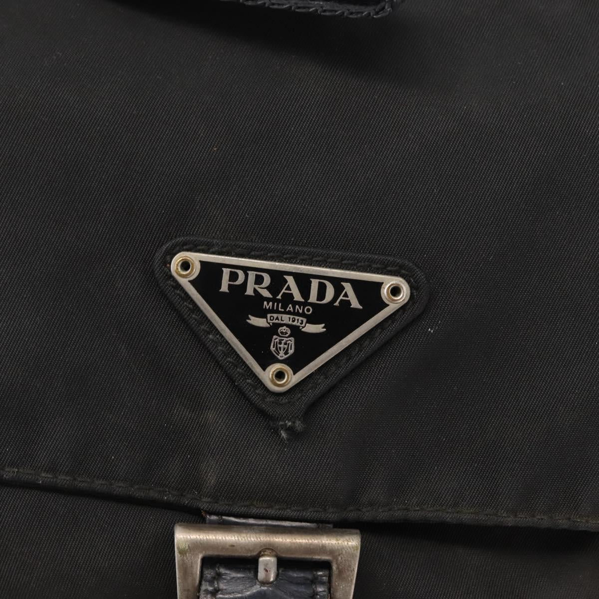 PRADA Shoulder Bag Nylon Black Silver Auth 153218