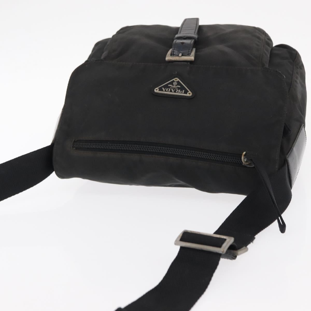 PRADA Shoulder Bag Nylon Black Silver Auth 153218