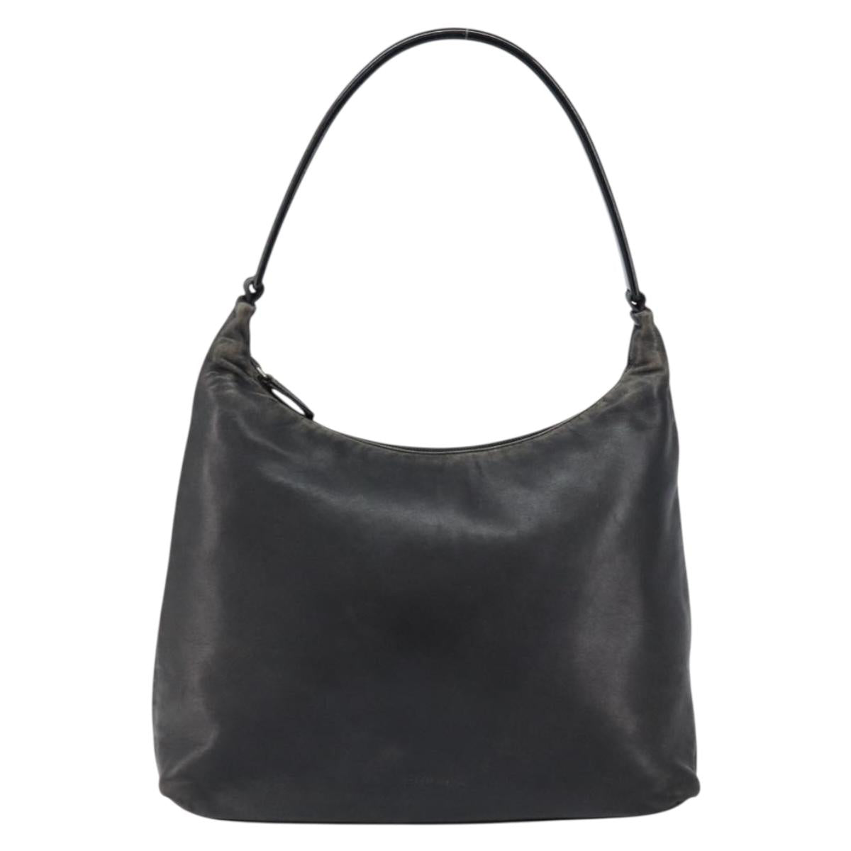 PRADA Shoulder Bag Leather Black Silver Auth 153221