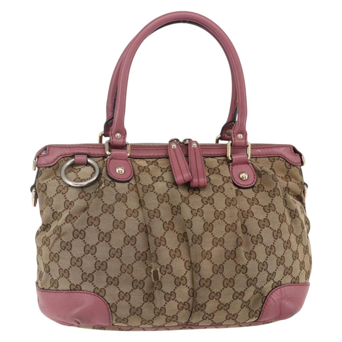GUCCI GG Canvas Sukey Hand Bag Beige Gold 247902 Auth 153224