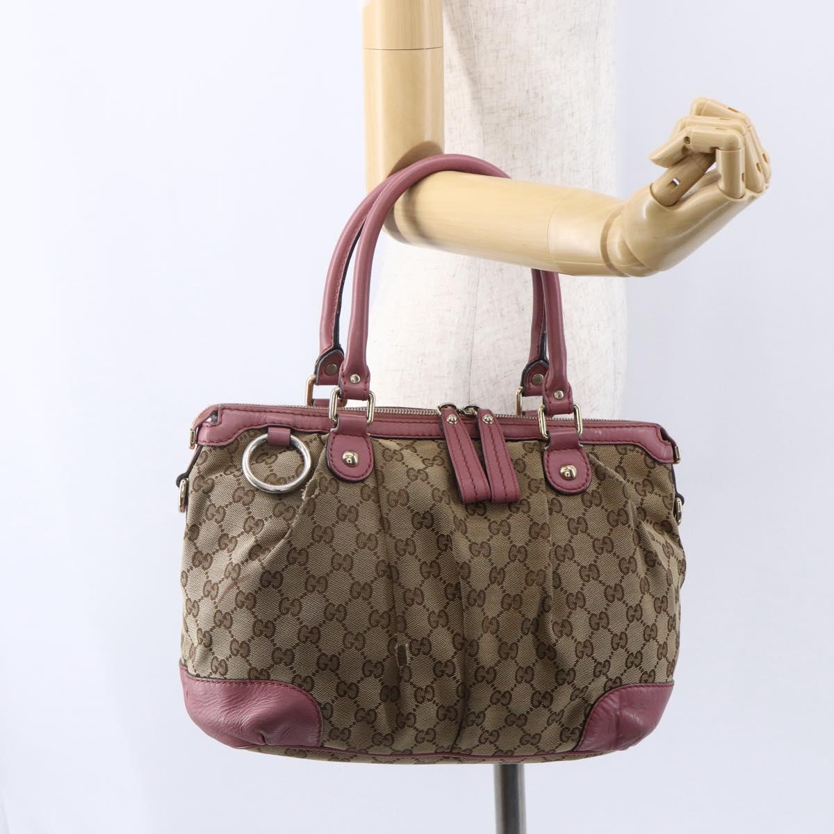 GUCCI GG Canvas Sukey Hand Bag Beige Gold 247902 Auth 153224
