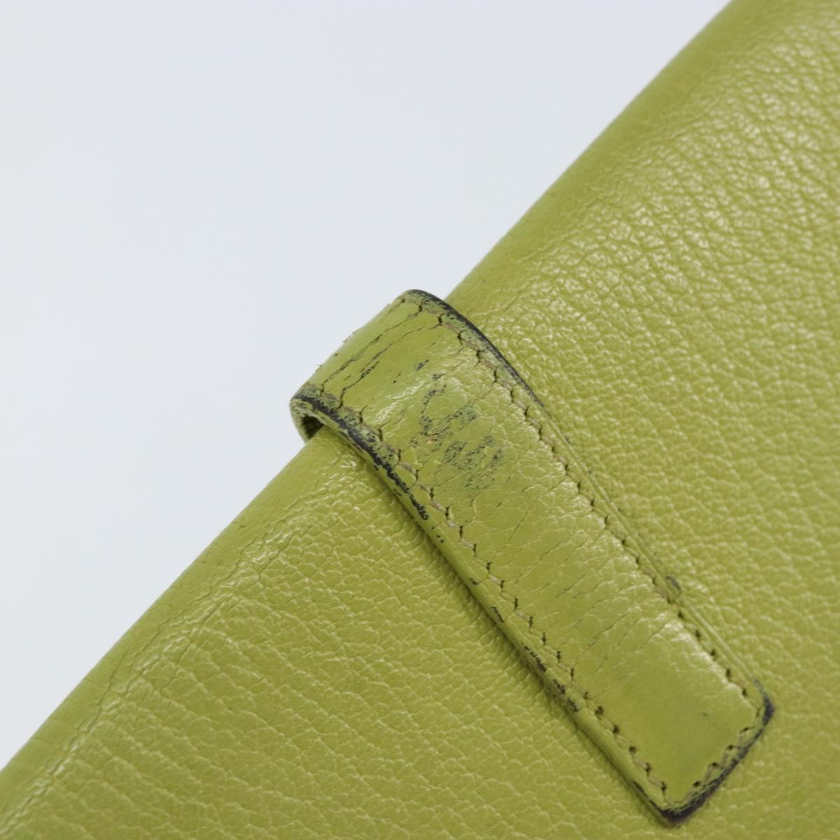 HERMES Jige Duo Clutch Bag Leather LIme Green Auth 153228