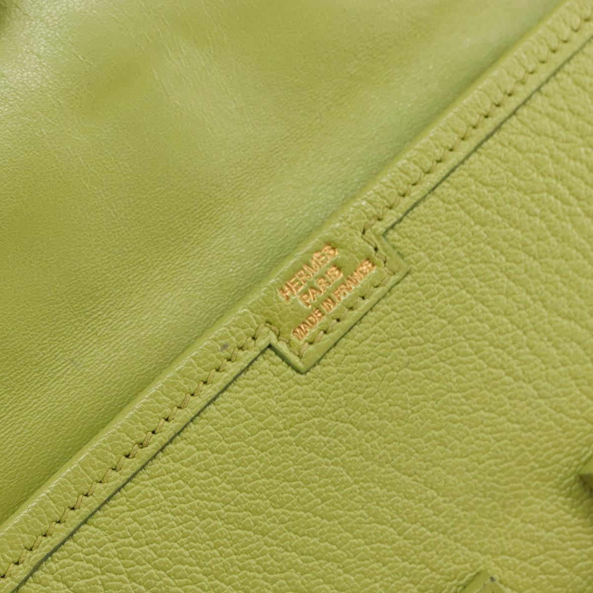 HERMES Jige Duo Clutch Bag Leather LIme Green Auth 153228