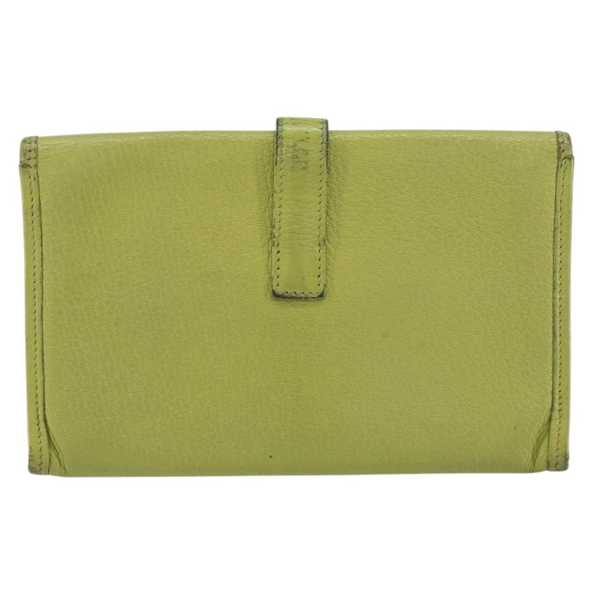 HERMES Jige Duo Clutch Bag Leather LIme Green Auth 153228
