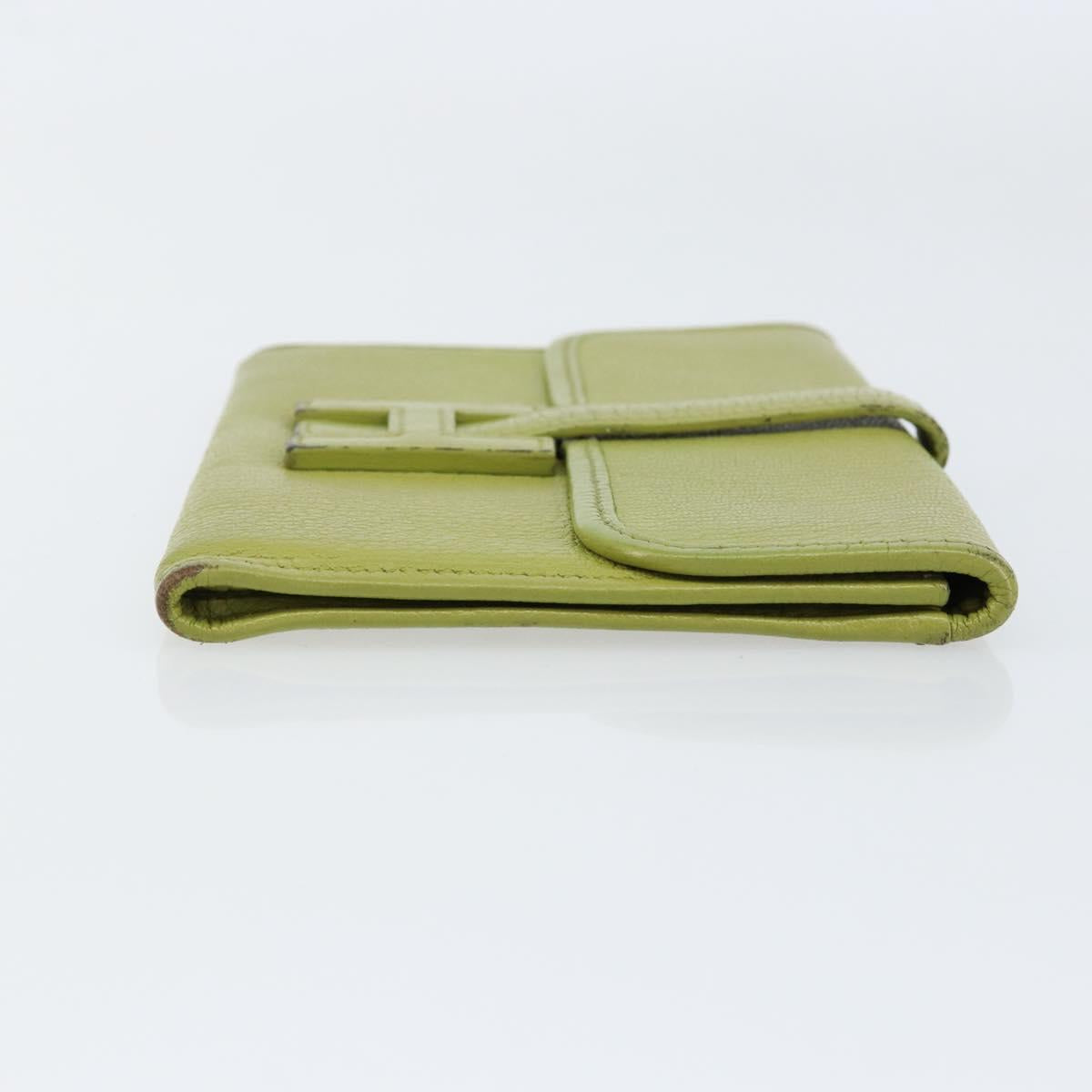 HERMES Jige Duo Clutch Bag Leather LIme Green Auth 153228