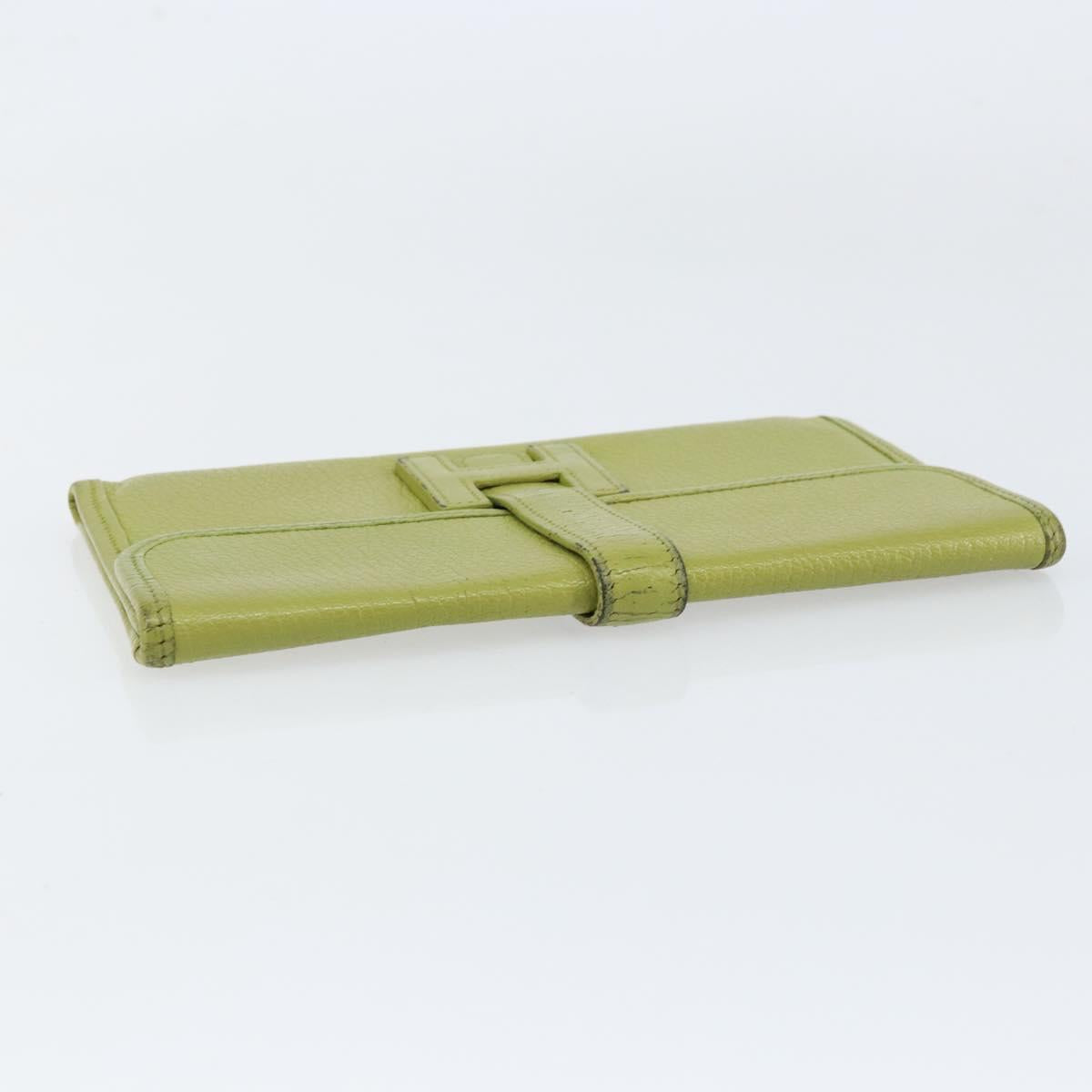 HERMES Jige Duo Clutch Bag Leather LIme Green Auth 153228