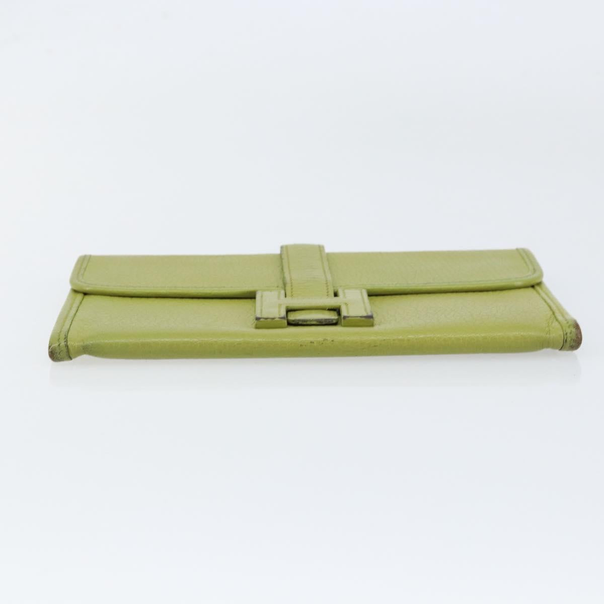 HERMES Jige Duo Clutch Bag Leather LIme Green Auth 153228