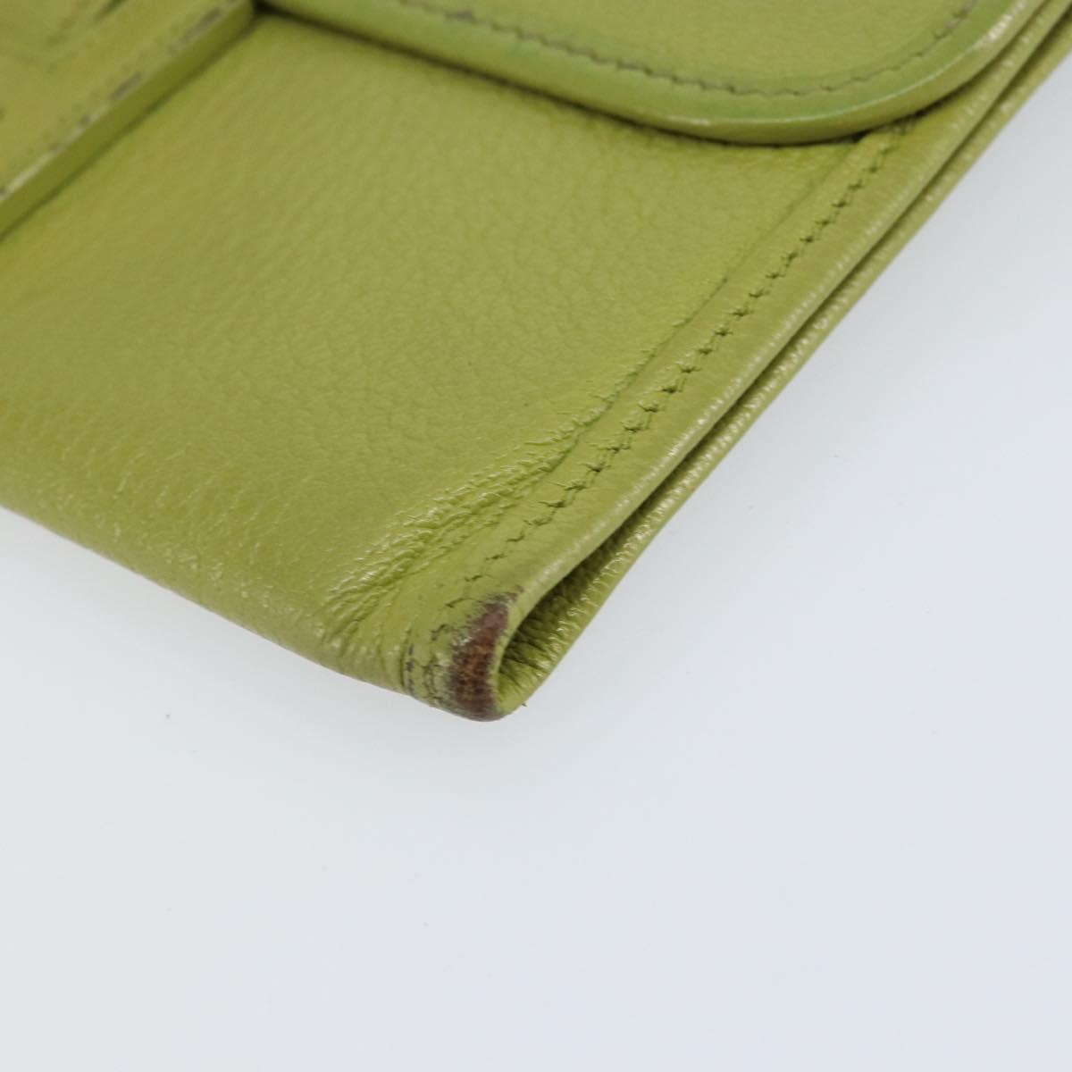 HERMES Jige Duo Clutch Bag Leather LIme Green Auth 153228