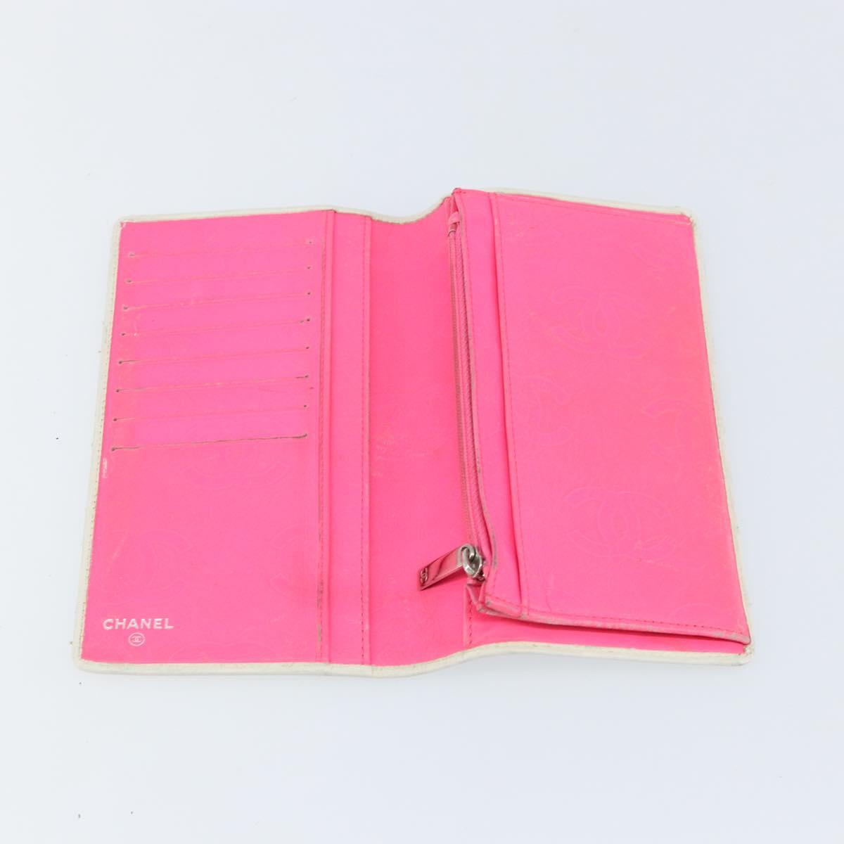 CHANEL Cambon Line Long Wallet Leather White CC Auth 153229