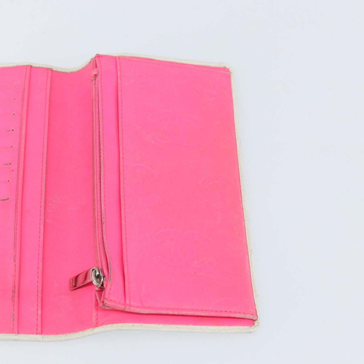 CHANEL Cambon Line Long Wallet Leather White CC Auth 153229