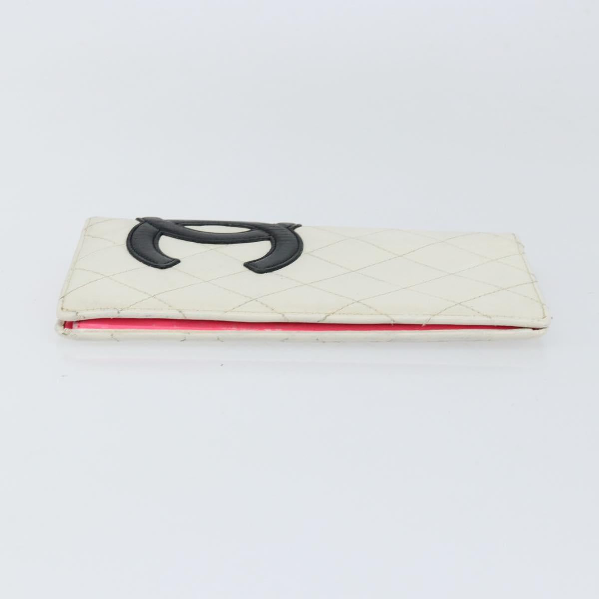 CHANEL Cambon Line Long Wallet Leather White CC Auth 153229