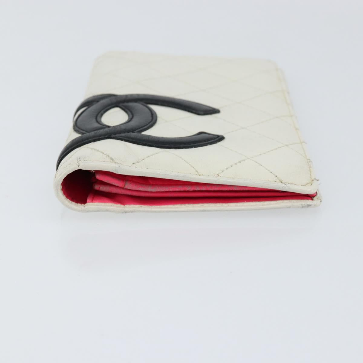 CHANEL Cambon Line Long Wallet Leather White CC Auth 153229