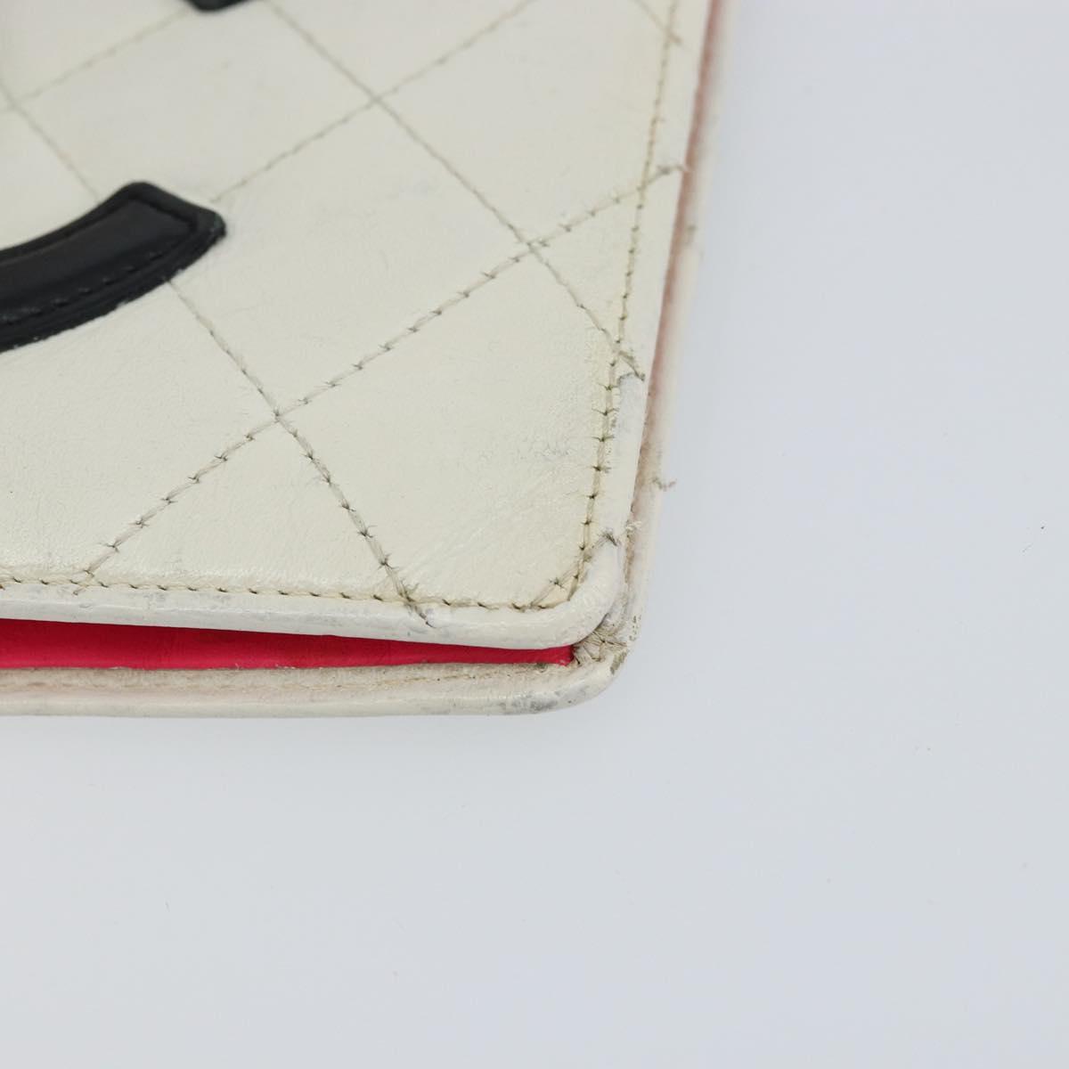 CHANEL Cambon Line Long Wallet Leather White CC Auth 153229