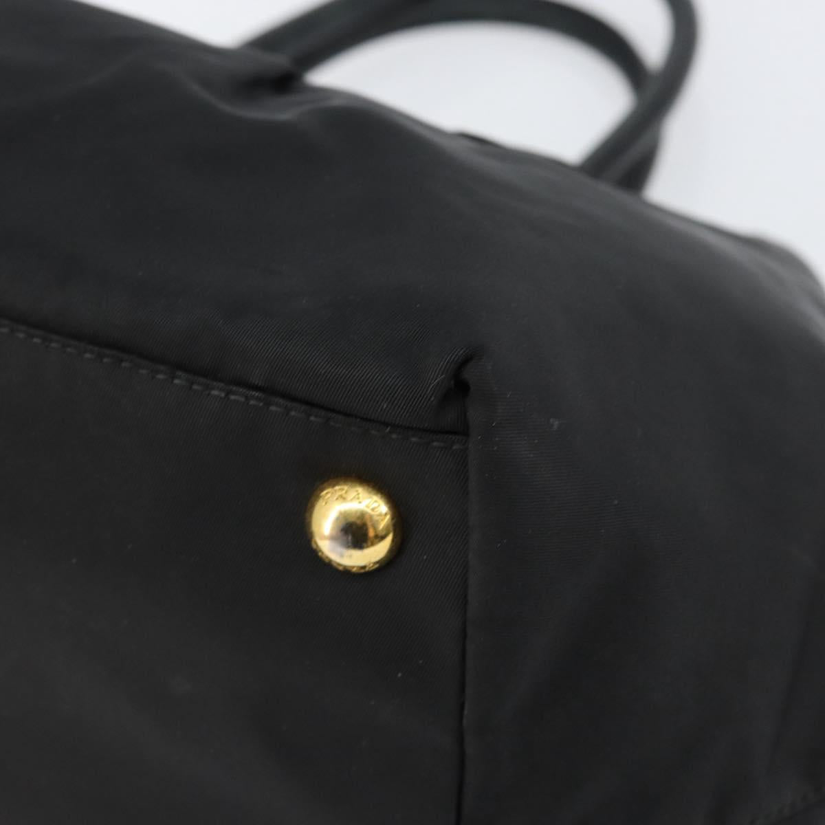 PRADA ribbon Hand Bag Nylon Leather Black Gold Auth 153236