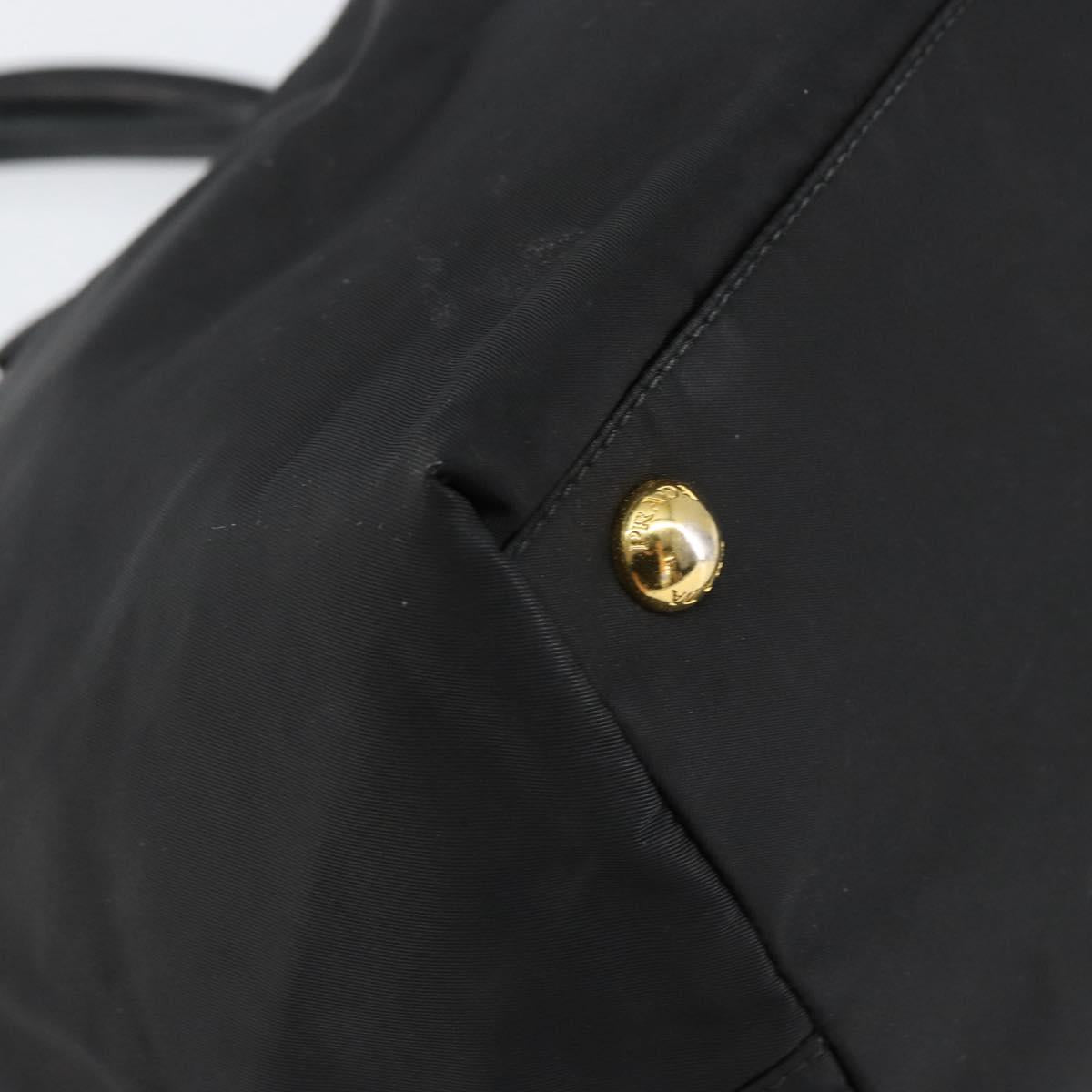 PRADA ribbon Hand Bag Nylon Leather Black Gold Auth 153236