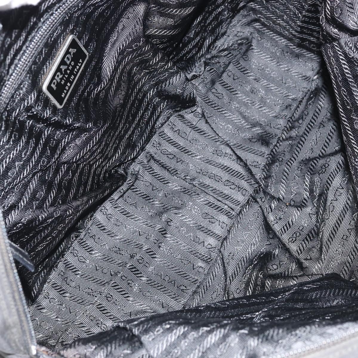 PRADA Hand Bag Nylon Black Silver Auth 153238