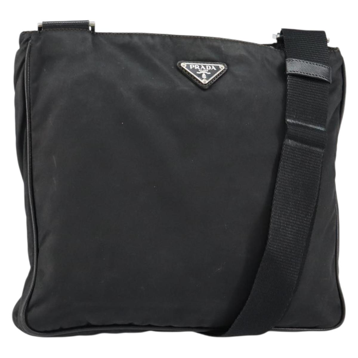 PRADA Shoulder Bag Nylon Black Silver Auth 153239