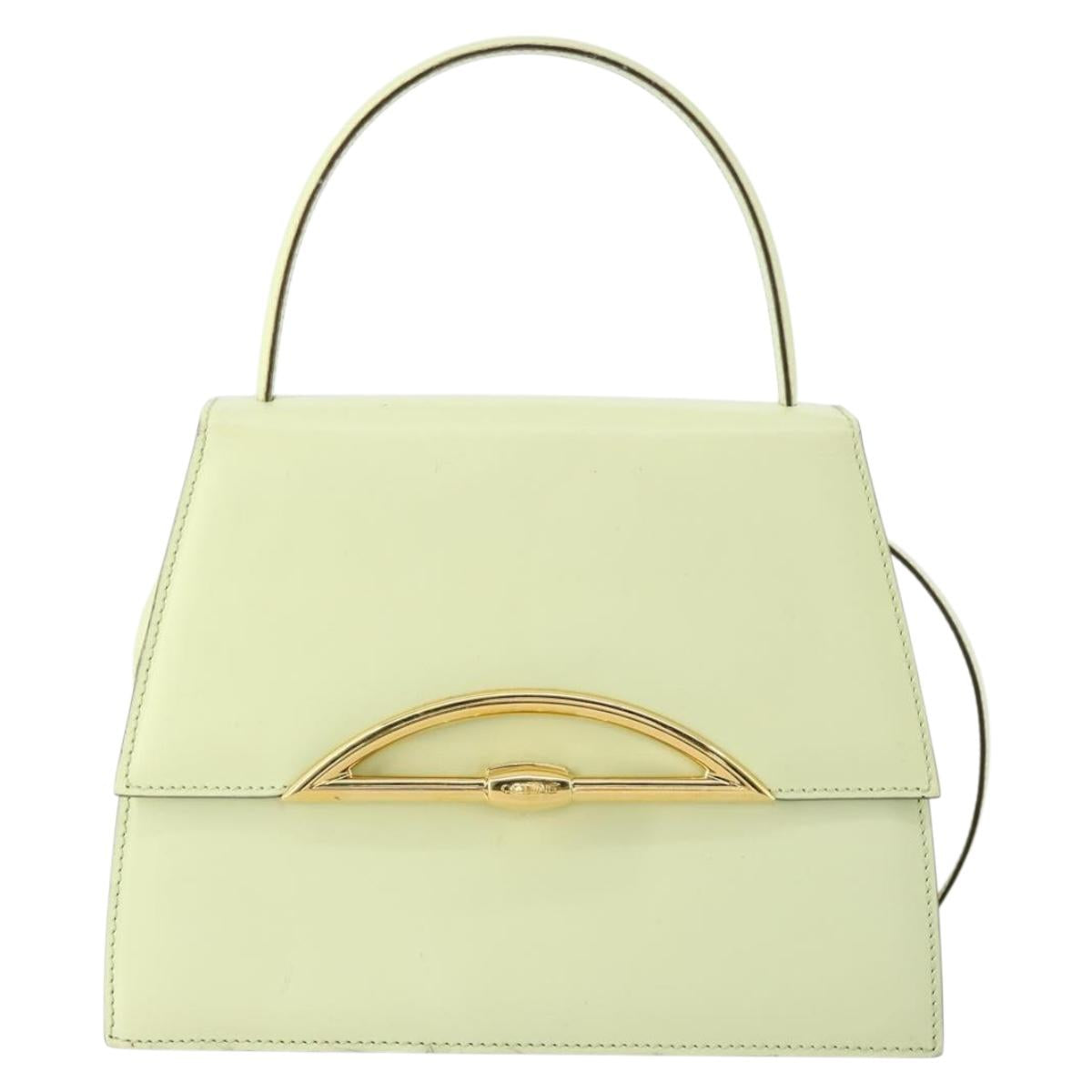 CELINE Hand Bag Leather 2way Green Gold Auth 153240