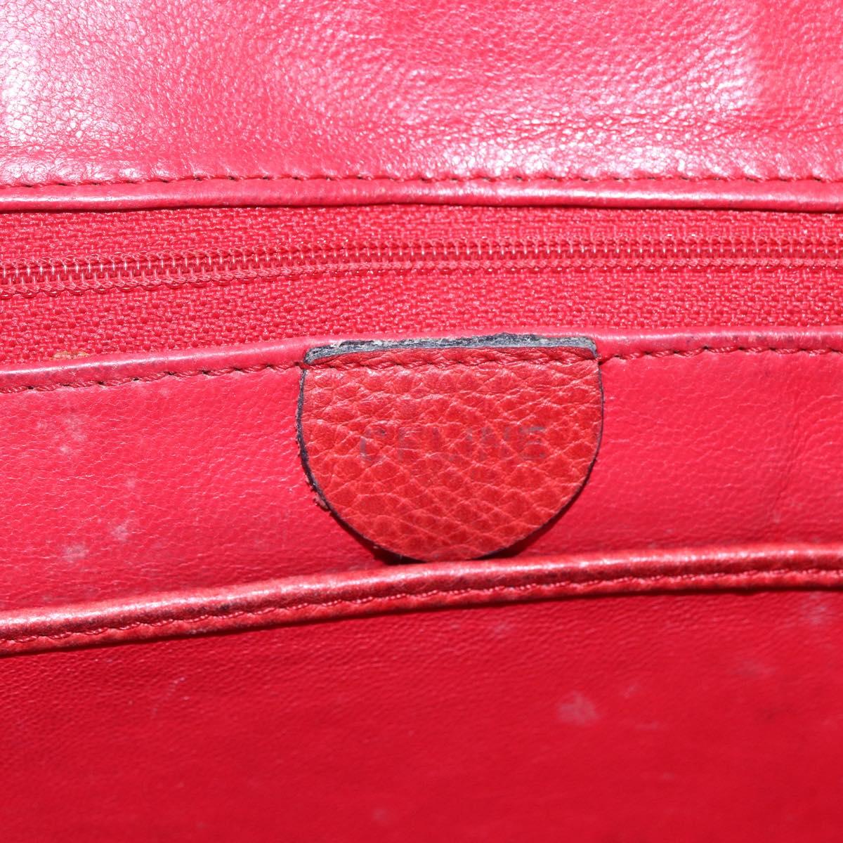 CELINE Tote Bag Leather Red Silver Auth 153241