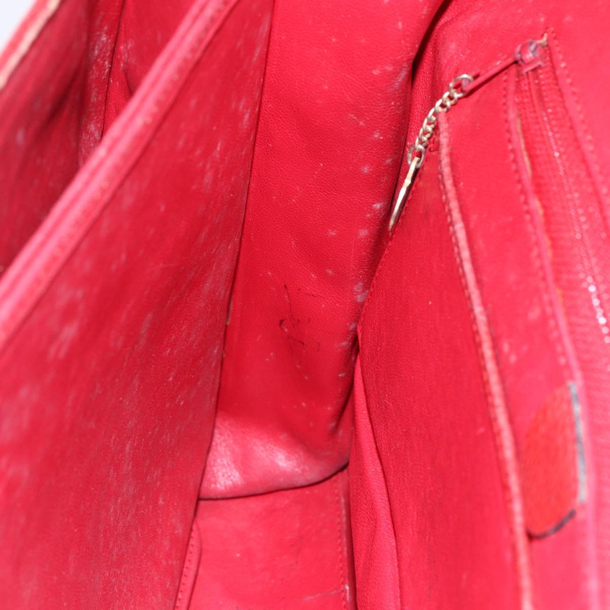 CELINE Tote Bag Leather Red Silver Auth 153241