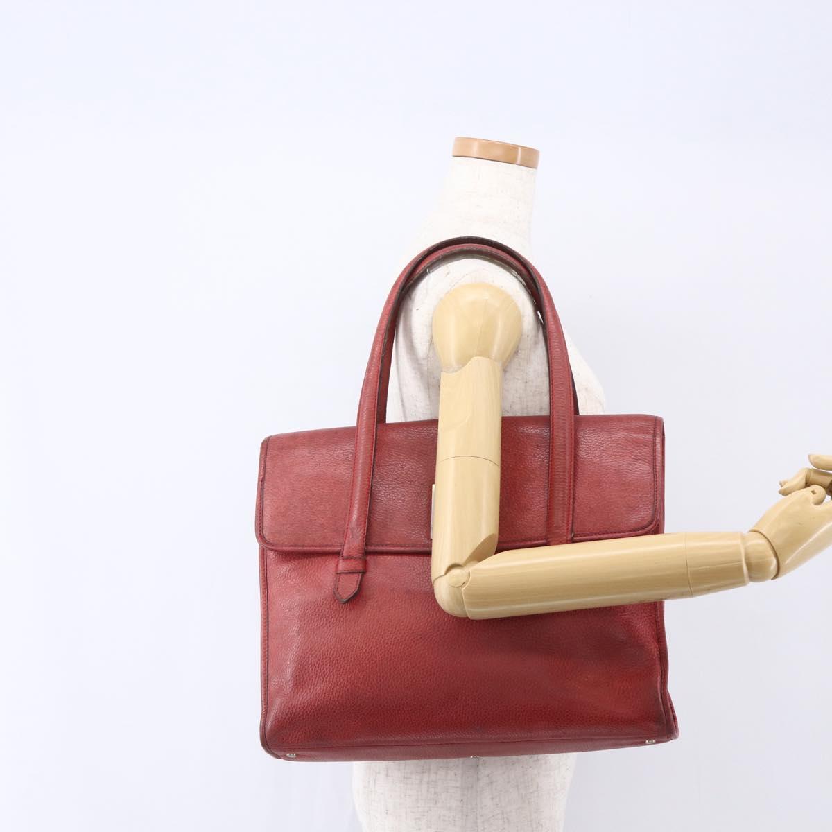 CELINE Tote Bag Leather Red Silver Auth 153241
