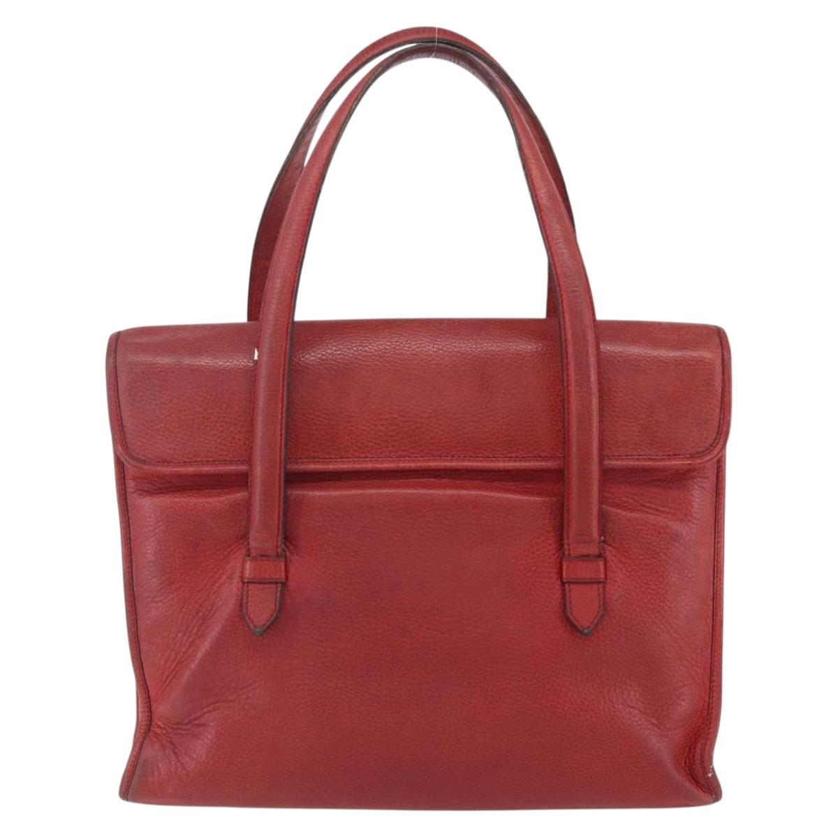 CELINE Tote Bag Leather Red Silver Auth 153241