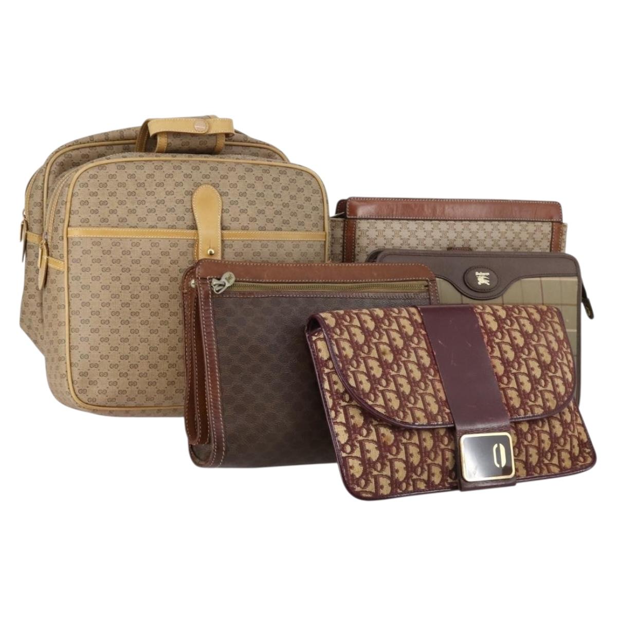 BURBERRY Dior Gucci Celine Bag PVC Leather Canvas 5 Set Brown Beige Auth 153242