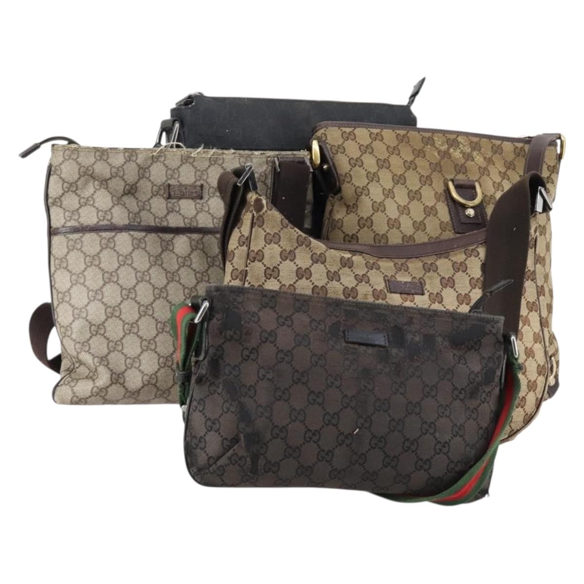 GUCCI GG Supreme Canvas Shoulder Bag PVC 5 Set Beige Black Auth 153245