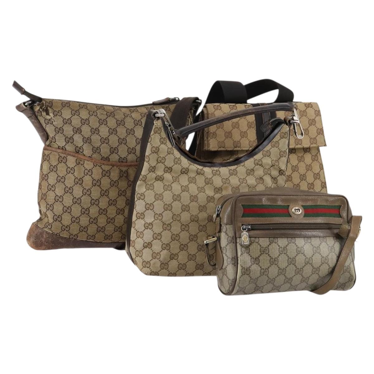 GUCCI GG Canvas Supreme Shoulder Bag 4 Set Beige Auth 153246