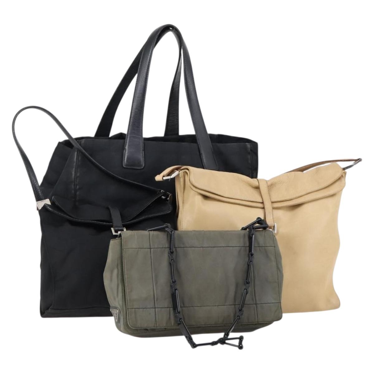 GUCCI PRADA Chanel Bag Nylon Leather 4 Set Black Beige Green Auth 153251